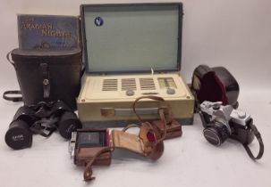 Mixed lot to include Vintage Vidor radio, cameras, binoculars etc.