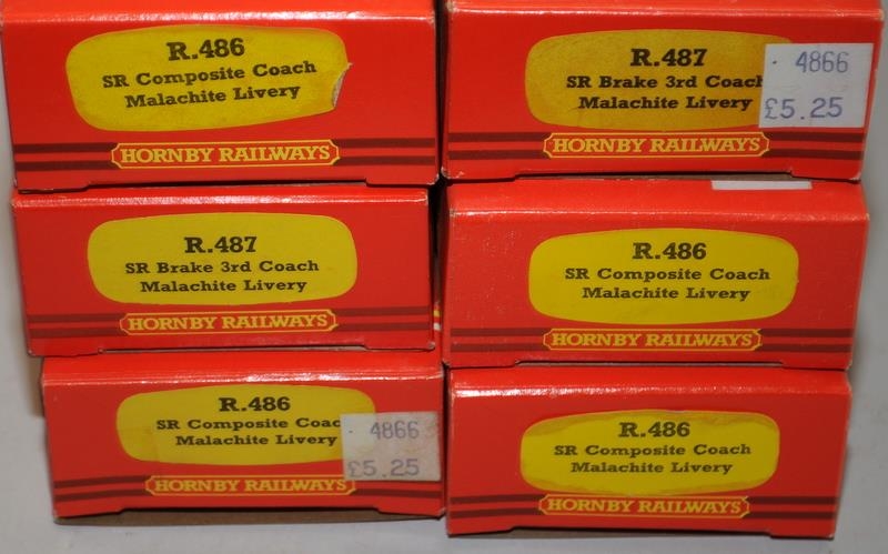 Hornby OO gauge SR Malachite Livery Carriages, R486 x 3 and R487 x 3. 6 in lot, all boxed - Image 2 of 2