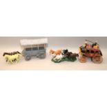 Timpo Wild West plastic covered wagon with horses c/w Western Stagecoach with horses and drivers, no