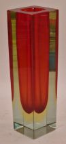 Murano Sommerso 1960's vintage block glass vase in red 15cm tall.