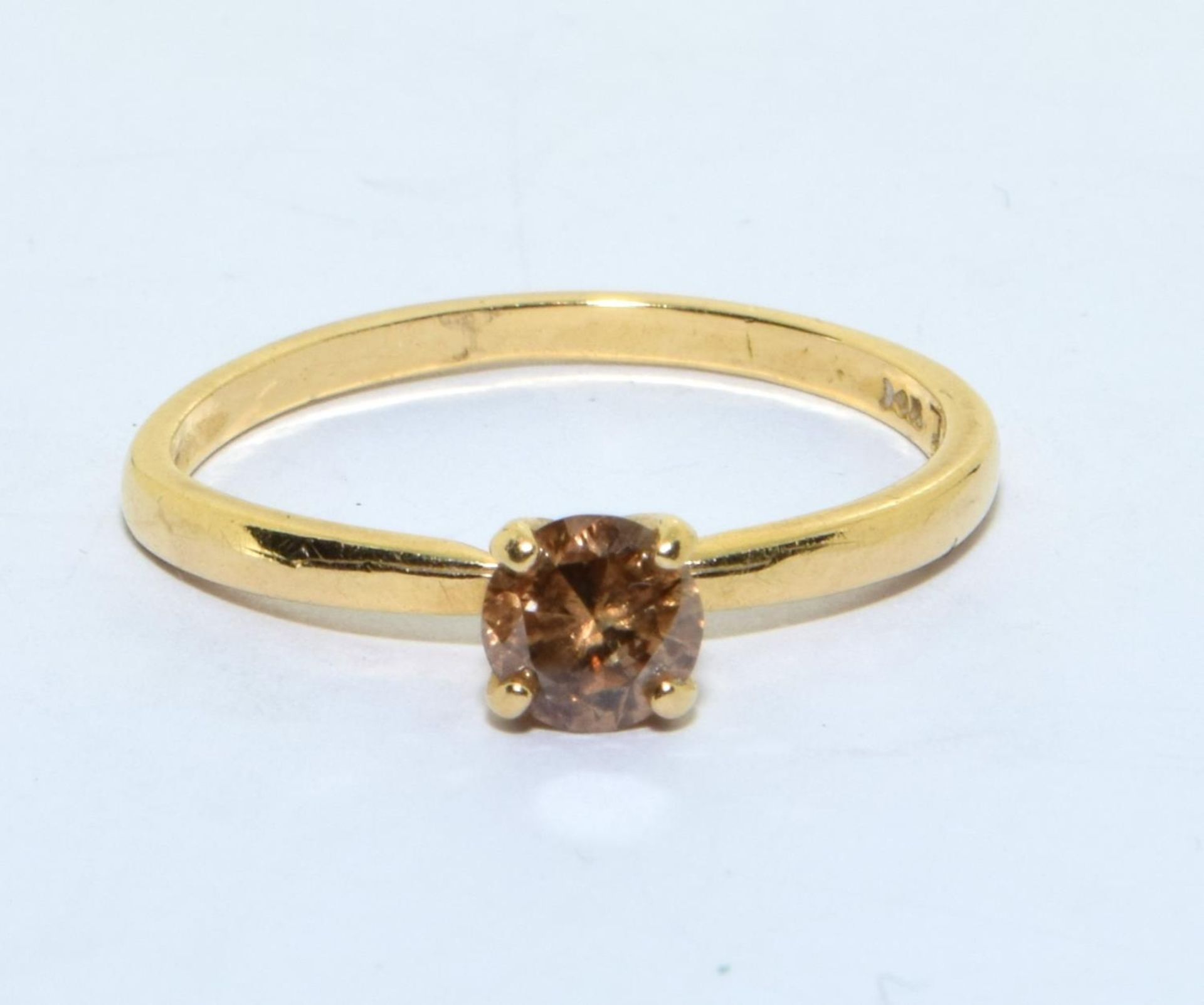 Diamond Champagne solitaire approx 0.33ct in a 14ct gold ring size L - Image 5 of 5