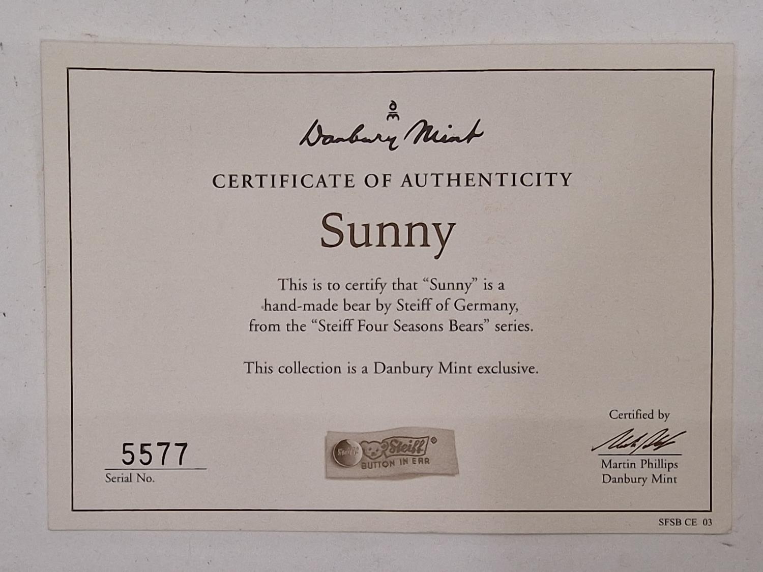 Steiff Danbury Mint "Sunny" collectors teddy bear 34cm complete with Steiff dust bag and certificate - Bild 4 aus 4