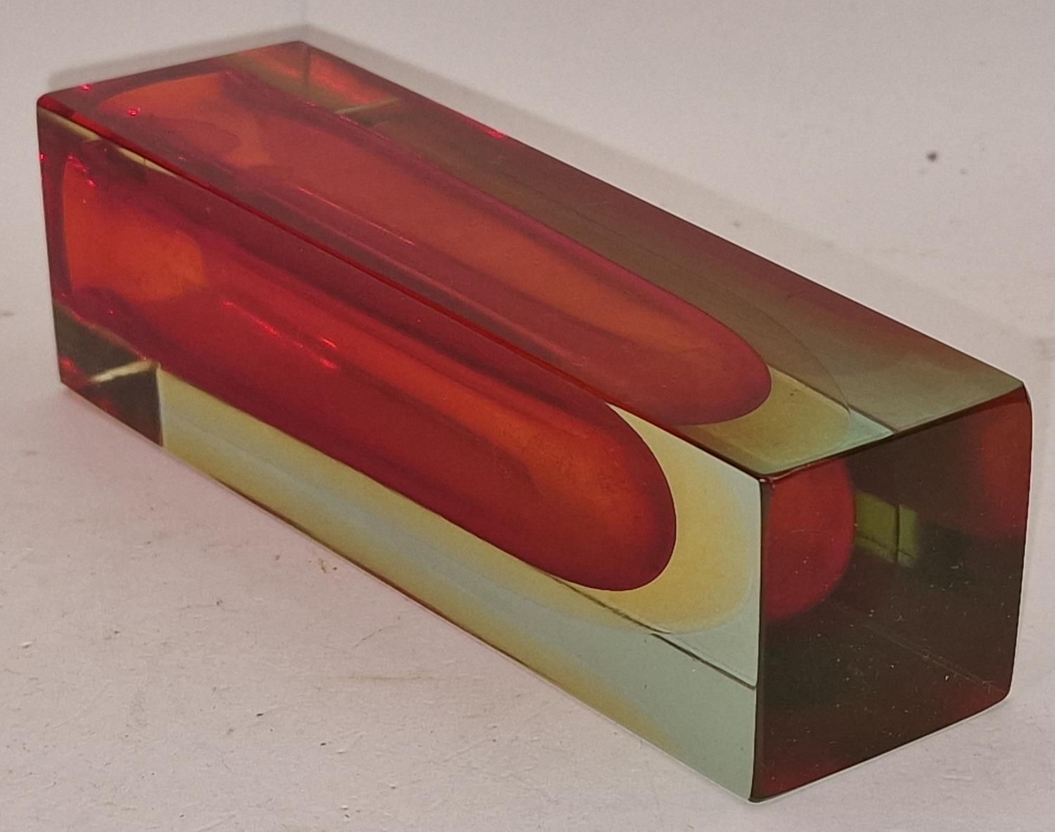 Murano Sommerso 1960's vintage block glass vase in red 15cm tall. - Image 3 of 3