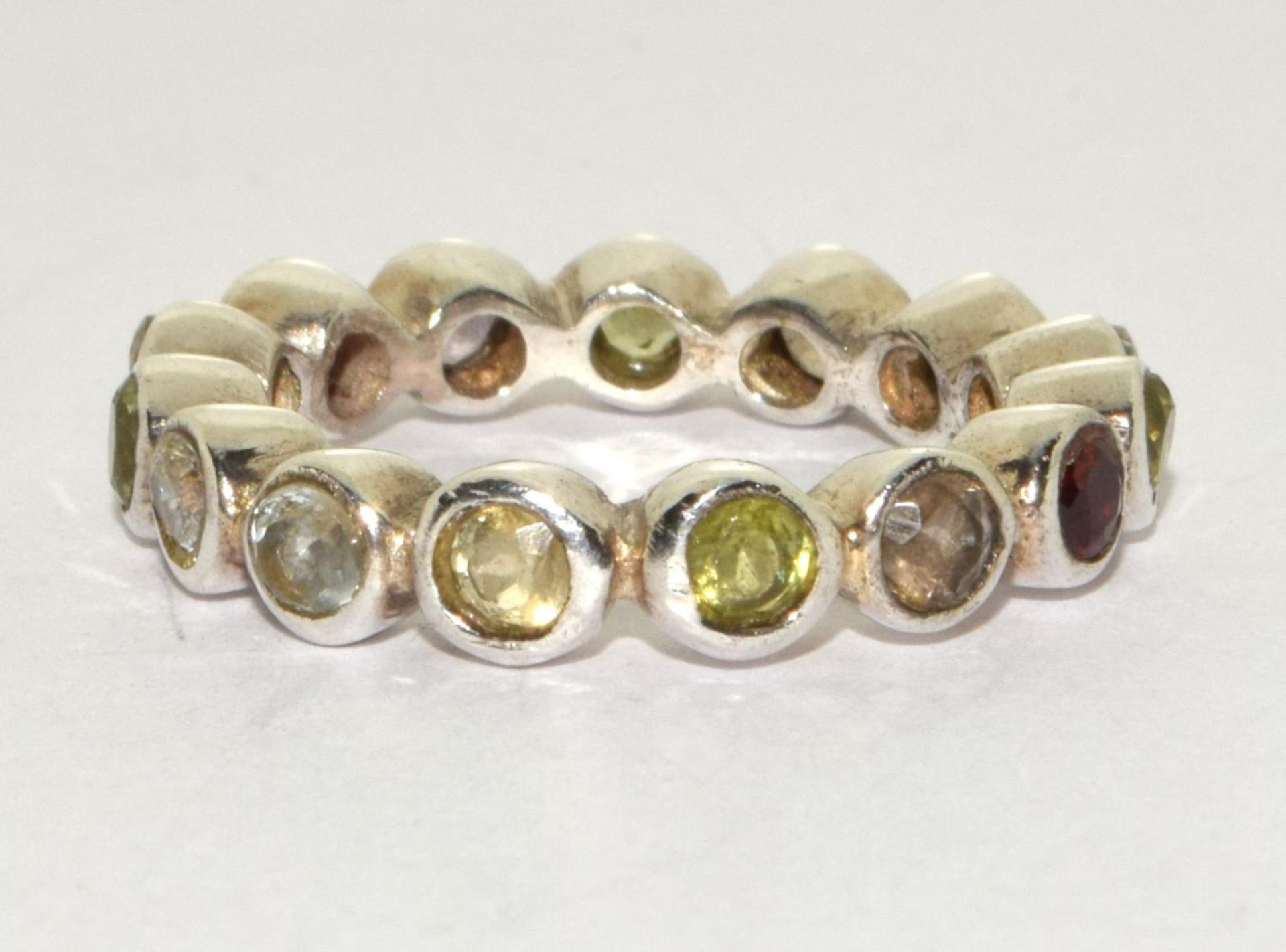 Multi natural gemstone 925 silver full band eternity ring size N - Image 3 of 3