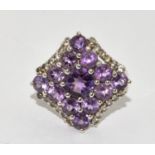 Superb amethyst 925 silver Navette ring Size M 1/2.