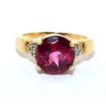 9ct gold ladies Rubellite and Diamond statement ring size O