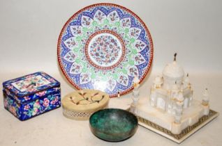A quantity of Oriental and Middle Eastern collectibles to include model Taj Mahal and a bronze bowl.