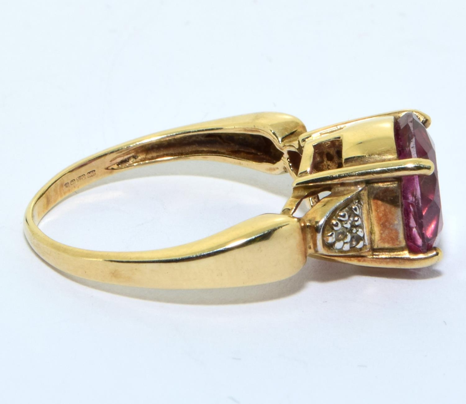 9ct gold ladies Rubellite and Diamond statement ring size O - Image 4 of 5