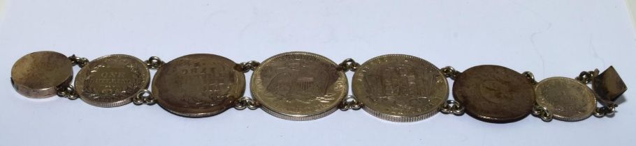 Silver coin bracelet with coins from 1764 to 1881 in 6 coins