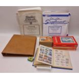 Collection of stamp mounts, supplements, first day covers and some stamps in a stockbook.