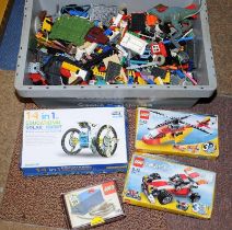 Large tub of mixed loose lego c/w boxed creator sets and a boxed 741 transformer