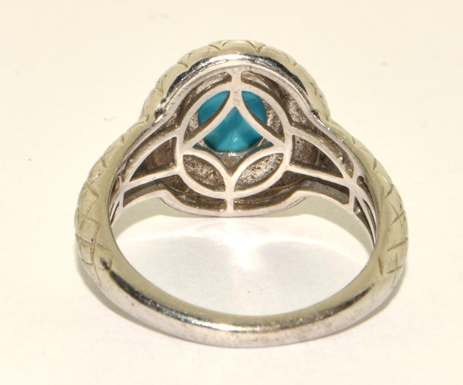 A 925 silver and turquoise stone ring Size N - Image 3 of 3