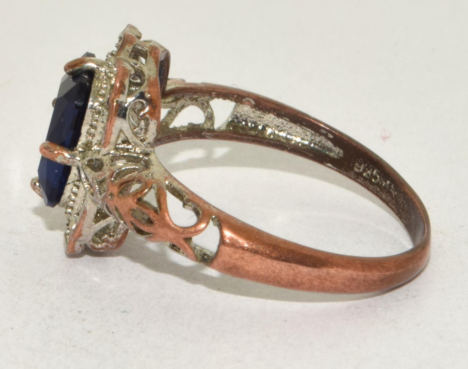 Silver gilt Vintage large set Sapphire ring in an open work setting size S - Bild 2 aus 3