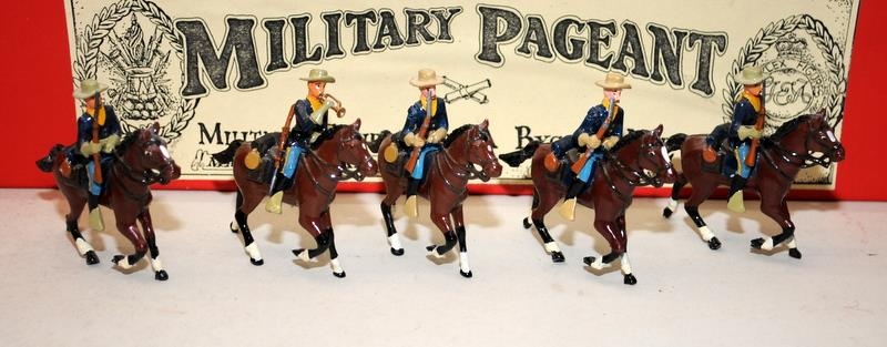 Military Pageant die-cast figures: 7th US Cavalry, 5 mounted figures. Boxed