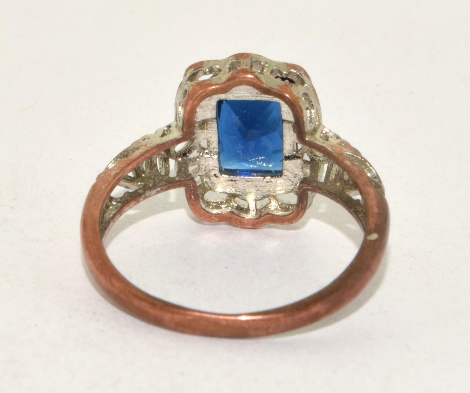 Silver gilt Vintage large set Sapphire ring in an open work setting size S - Bild 3 aus 3