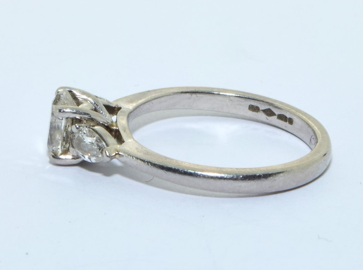 Platinum Diamond ring of approx 0.50ct cushion cut center stone with two pair shape cut diamonds , - Image 2 of 5