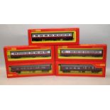 Hornby OO gauge Caledonian maroon/white coaches x 3 ref:R427 (x2) and R428 c/w 2 x LMS maroon