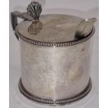 A George III silver plated mustard pot complete with spoon and Bristol blue glass liner. Military