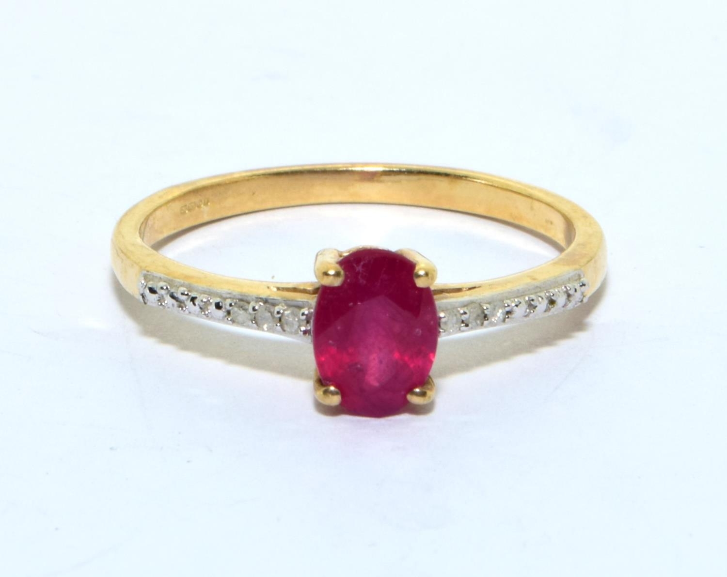 Ruby with Diamond shoulder 9ct gold ring size S