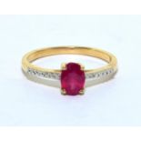 Ruby with Diamond shoulder 9ct gold ring size S