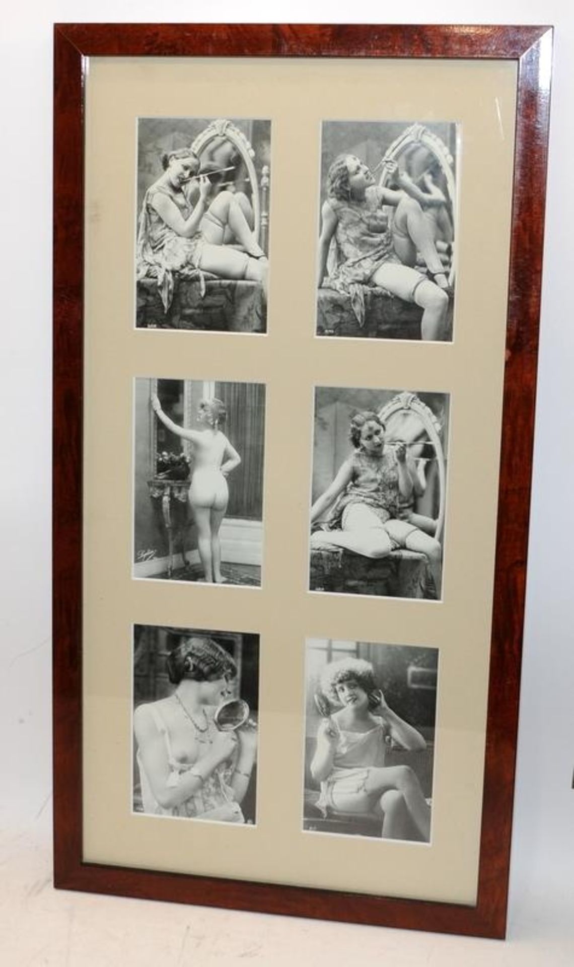 A collection of reproduction Edwardian risque cabinet cards displayed in two good quality frames. 12 - Image 3 of 4