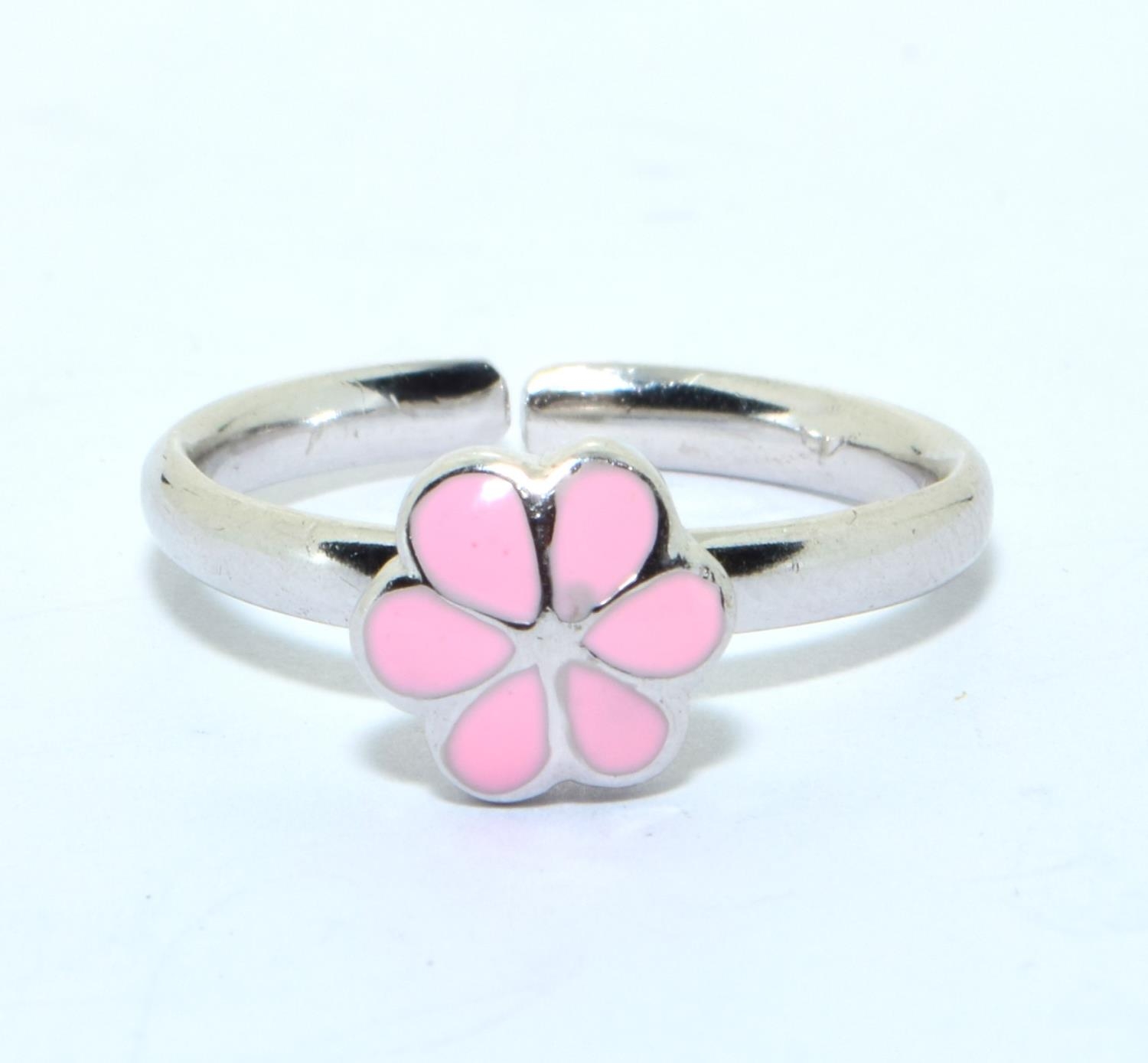 A 925 silver pink flower ring, adjustable size.