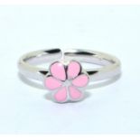 A 925 silver pink flower ring, adjustable size.