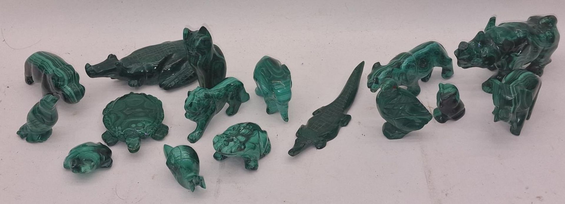 A collection of Malachite animals (16).