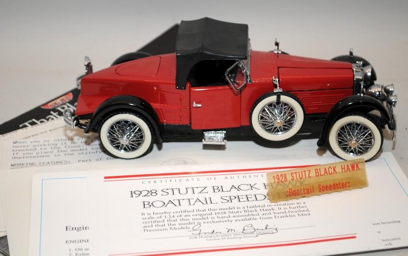 Franklin Mint 1:24 Scale 1930 Dusenberg Model J Derham Tourster with box and papers c/w 1928 Stutz - Image 2 of 3