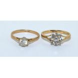 2 x 9ct gold vintage clear jem set rings size N