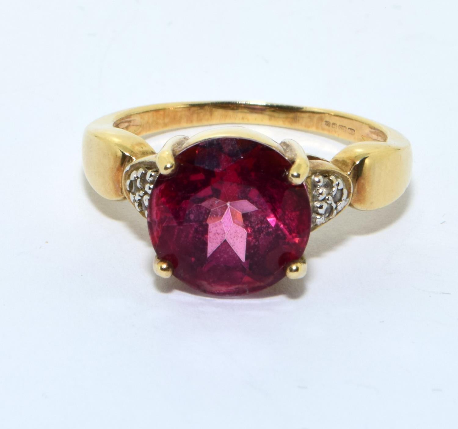 9ct gold ladies Rubellite and Diamond statement ring size O - Image 5 of 5