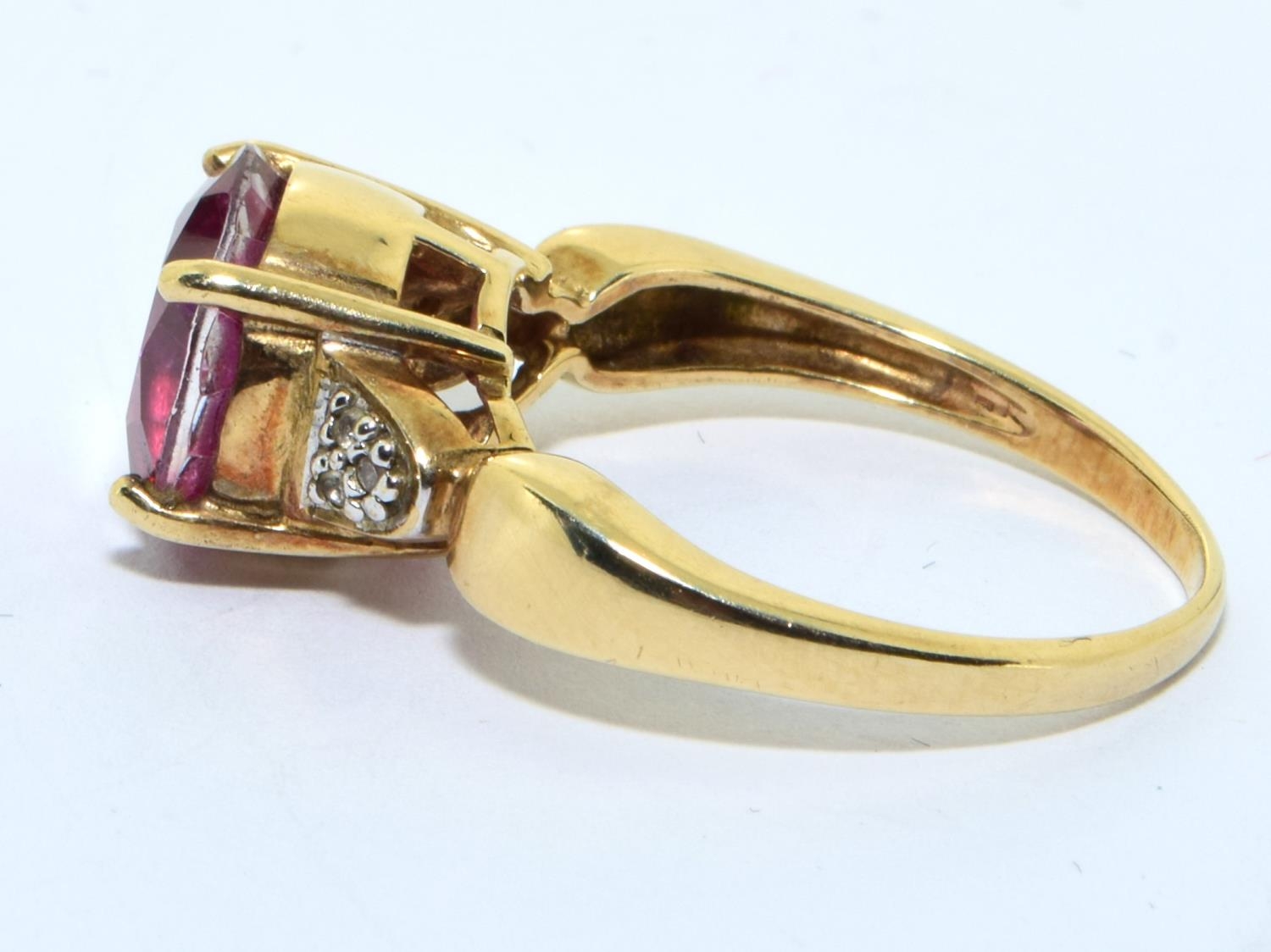 9ct gold ladies Rubellite and Diamond statement ring size O - Image 2 of 5