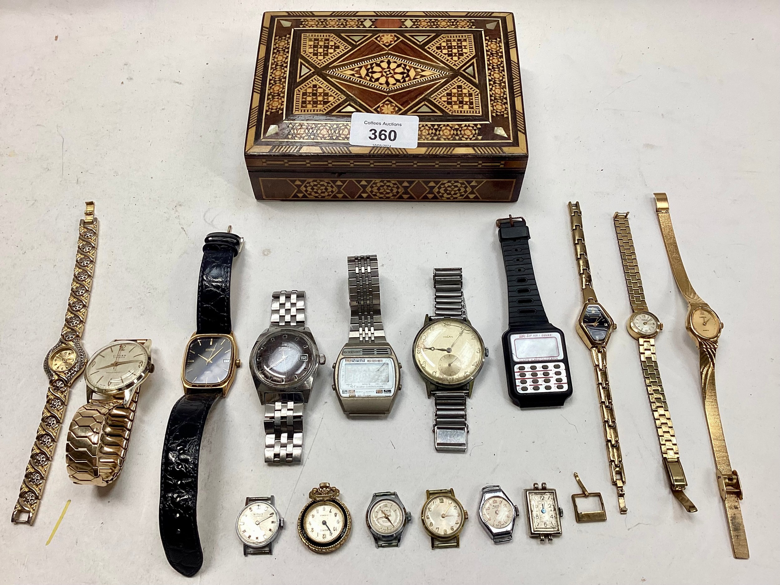 Mixed gents and Ladies watches in a Tunbridge ware box - Image 2 of 2