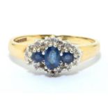 9ct gold ladies Diamond and Aquamarine ring size M