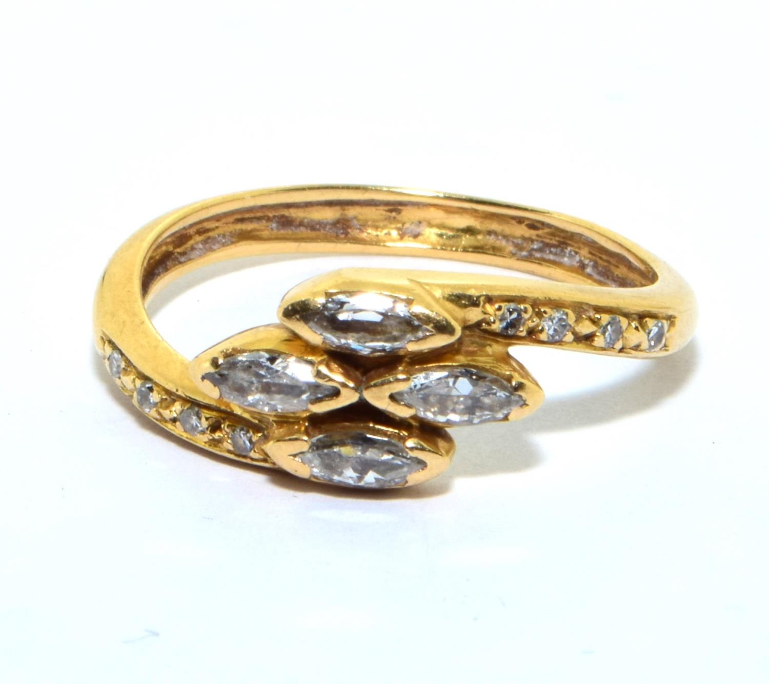 Diamond snake style ring with 4 marquise cut diamonds with diamond shoulders set in a tested 18ct - Image 5 of 5