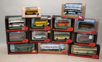 A collection of die-cast buses and coaches including local interest Bournemouth. Gilbow EFE and