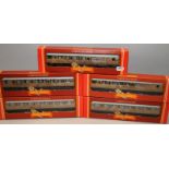 Hornby OO gauge LNER Teak Finish Livery Carriages, R477 x 3 and R478 x 2. 5 in lot, all boxed