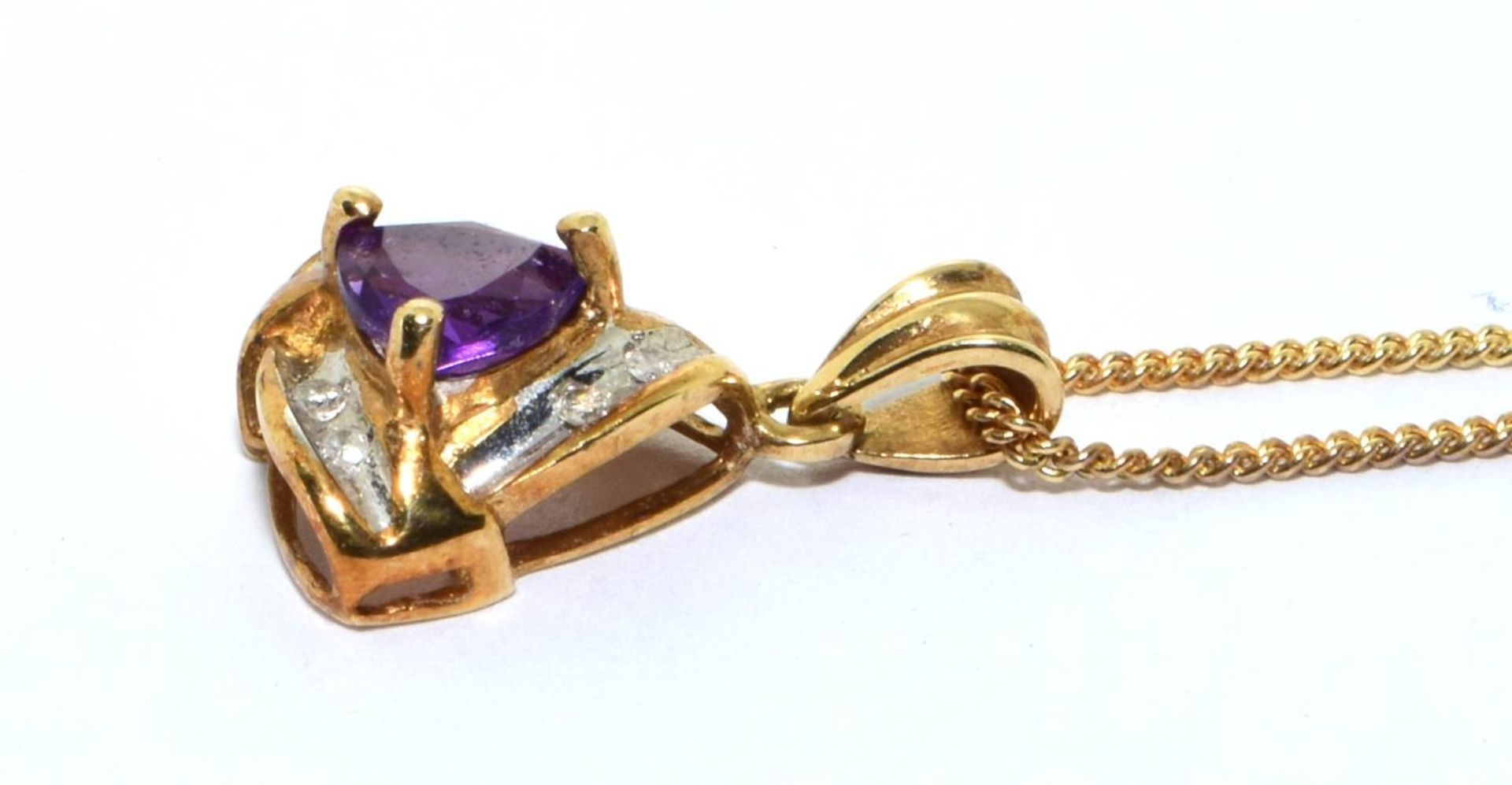 9ct gold Diamond and Amethyst pendant necklace with a chain of 46cm - Image 4 of 6