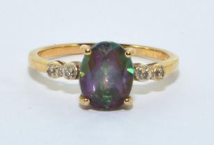 Mystic Topaz with Diamond shoulder 9ct gold ring size O