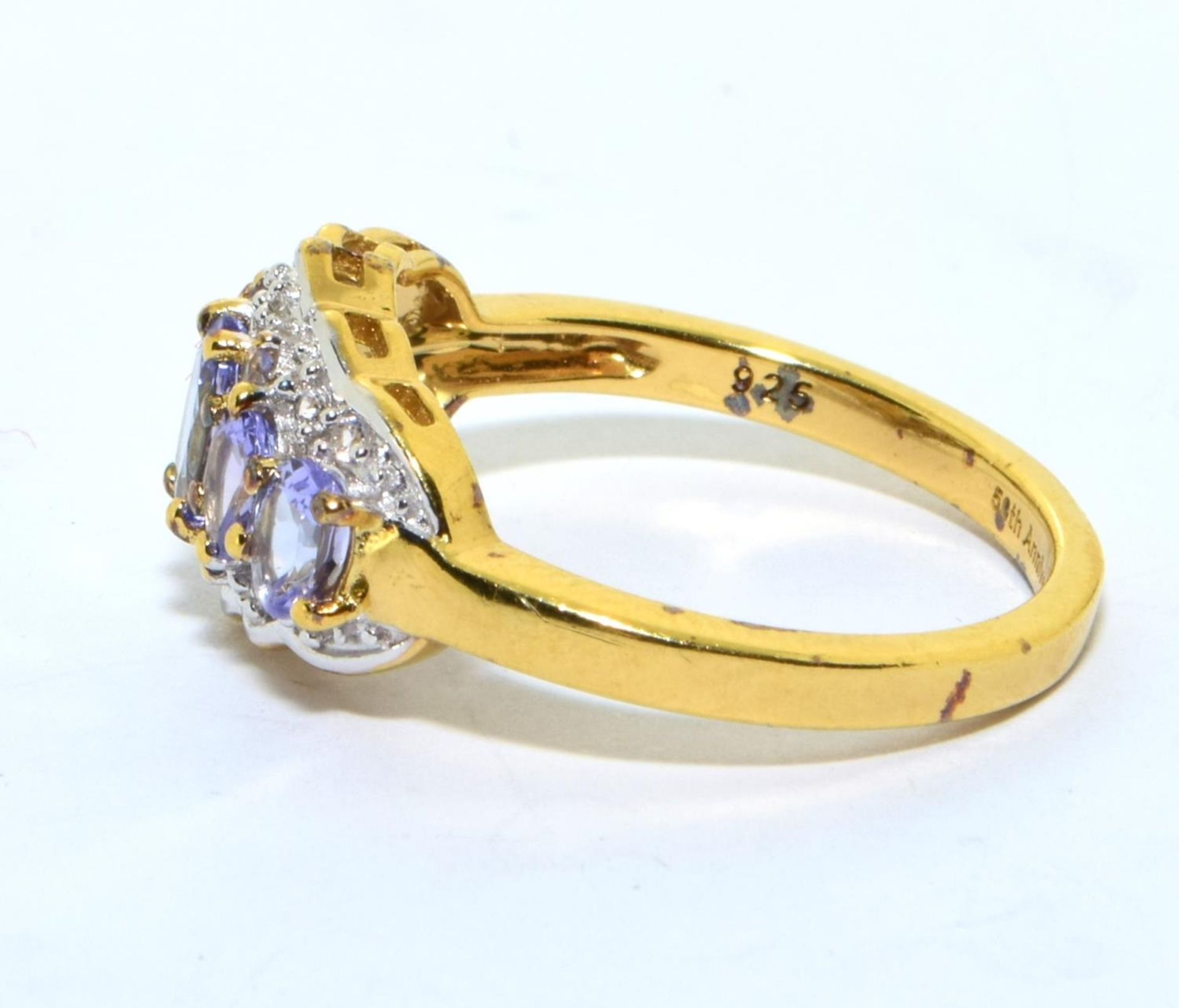 A stunning gold on 925 silver and tanzanite ring, Size P - Image 2 of 3