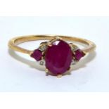 9ct gold Diamond and Ruby vintage ring size P