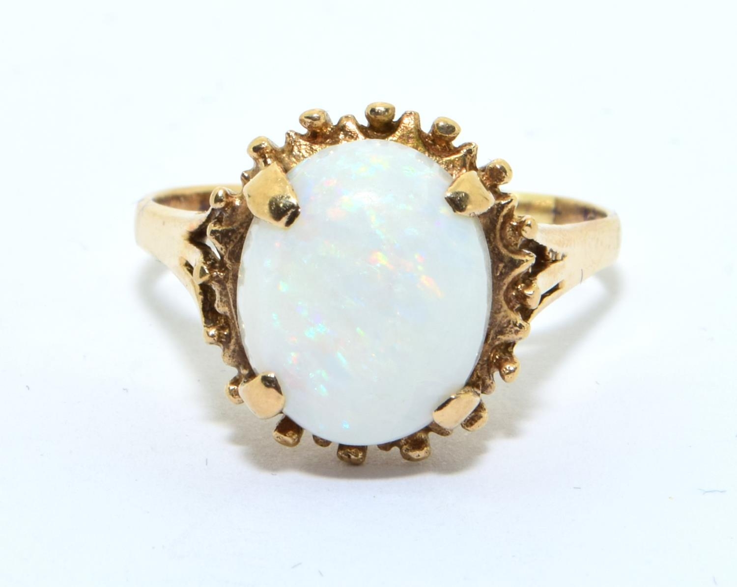 9ct gold ladies Opal claw set openwork ring 3.8g size S - Image 5 of 5