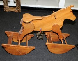 Ferndown Joinery Products unusual wooden rocking horse on two rockers. 103cms across