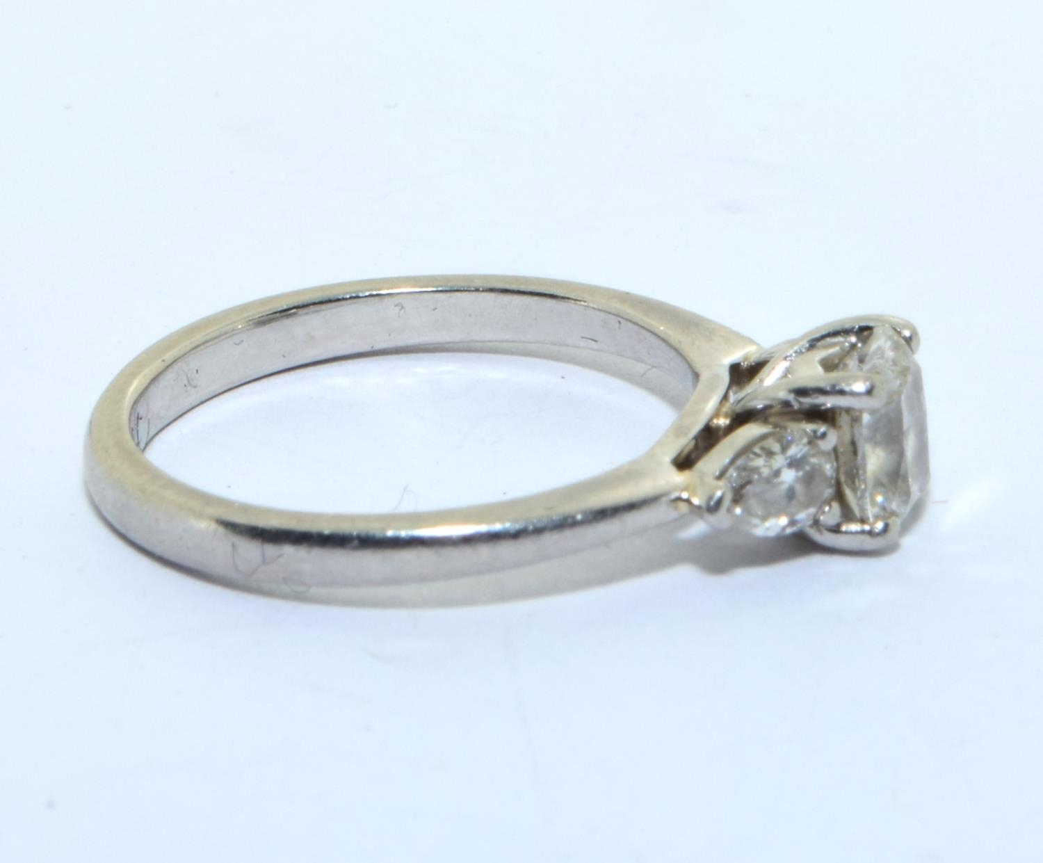 Platinum Diamond ring of approx 0.50ct cushion cut center stone with two pair shape cut diamonds , - Image 4 of 5