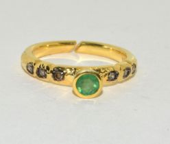 Emerald and diamond gold on silver ring Size P