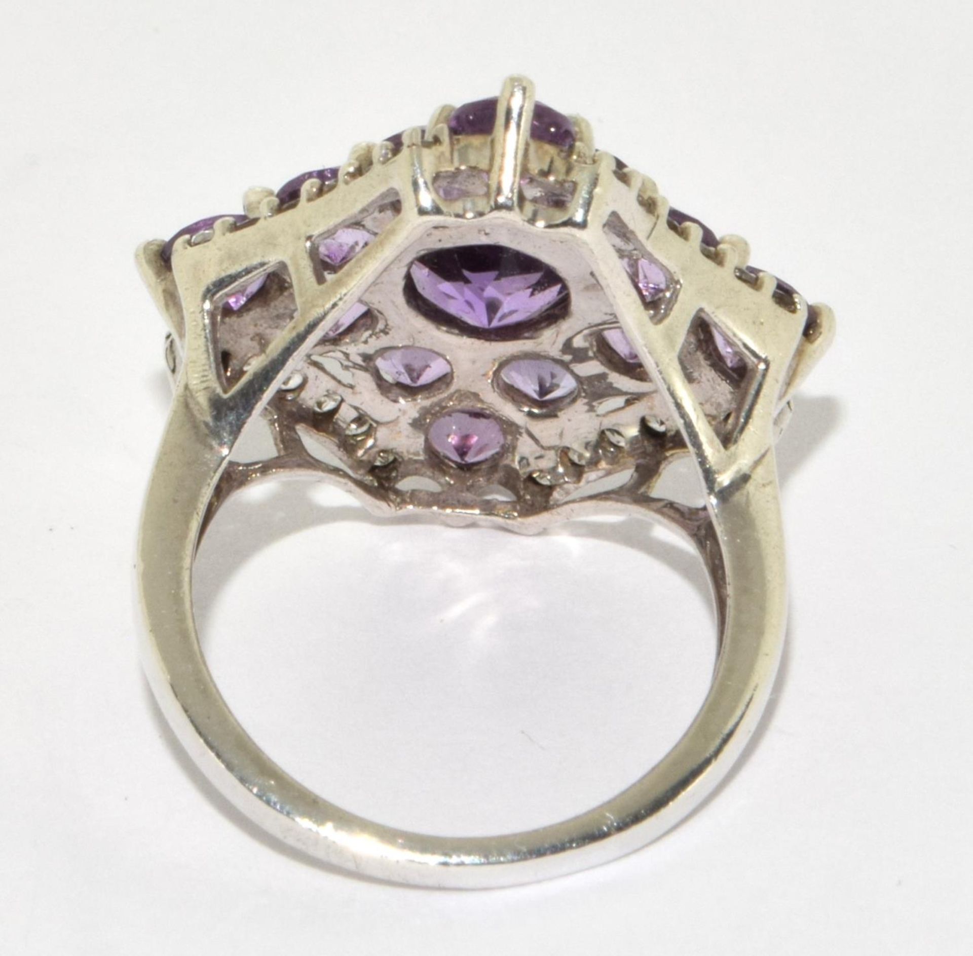 Superb amethyst 925 silver Navette ring Size M 1/2. - Image 3 of 3
