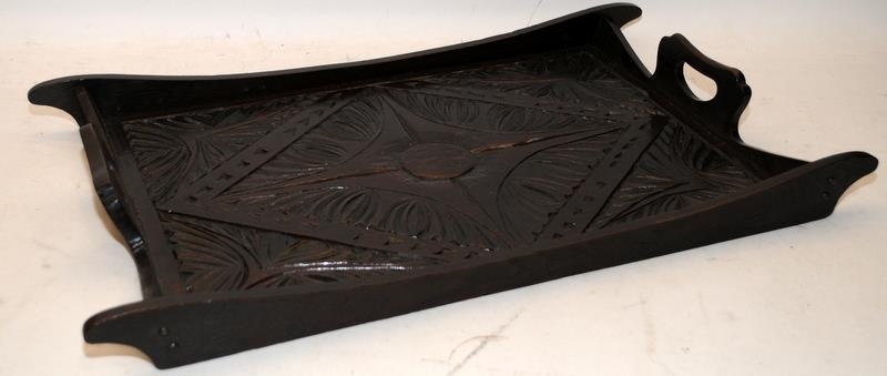 Antique mahogany hand carved wooden butlers tray. O/all 61cms across - Image 2 of 3