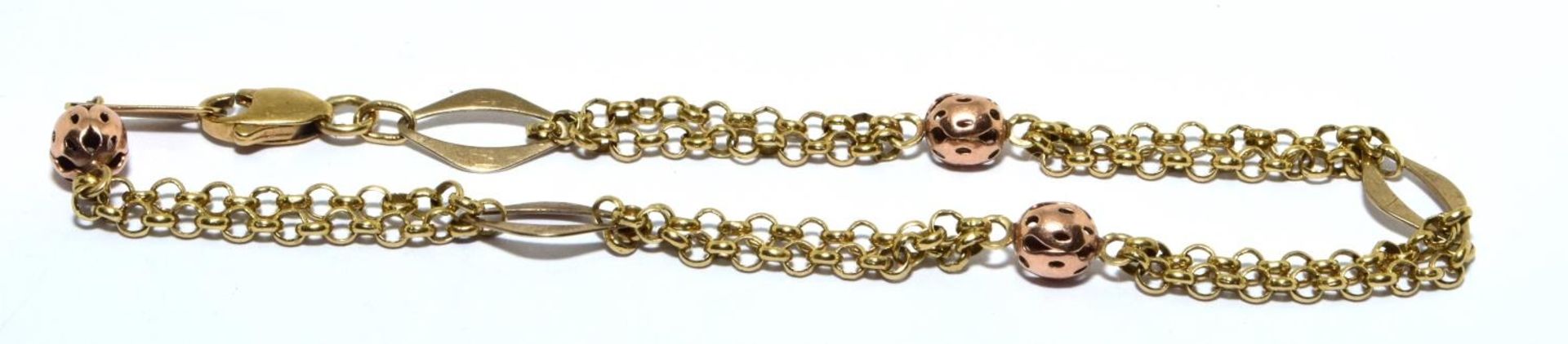 9ct gold ball design bracelet 3.6g 16cm long - Image 2 of 4