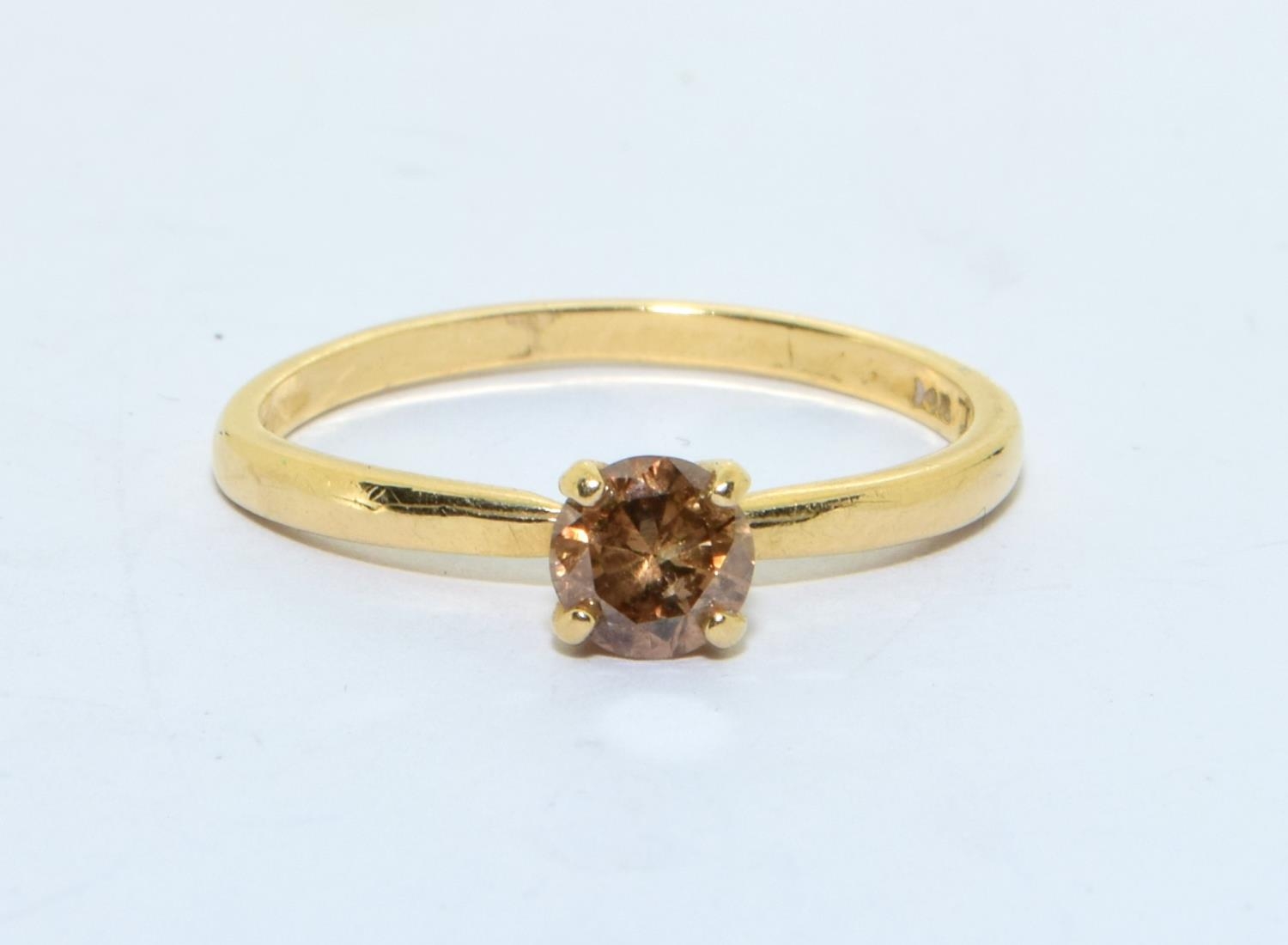 Diamond Champagne solitaire approx 0.33ct in a 14ct gold ring size L