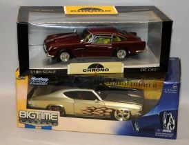 1:18 scale Chrono die-cast Aston Martin DB5 Peony Red c/w 1:18 Big Time Muscle 1969 Chevrolet